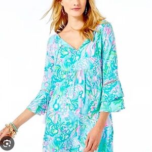 Lilly Pulitzer Azita Tunic Dress with tassel. Blue Ibiza Aqua La Vista